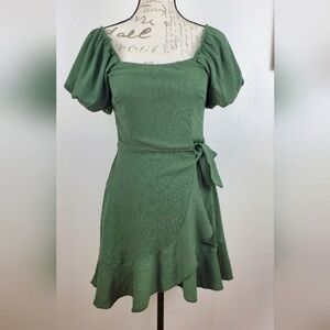 Trixxi Green ruffle Sleeve Mini Dress
